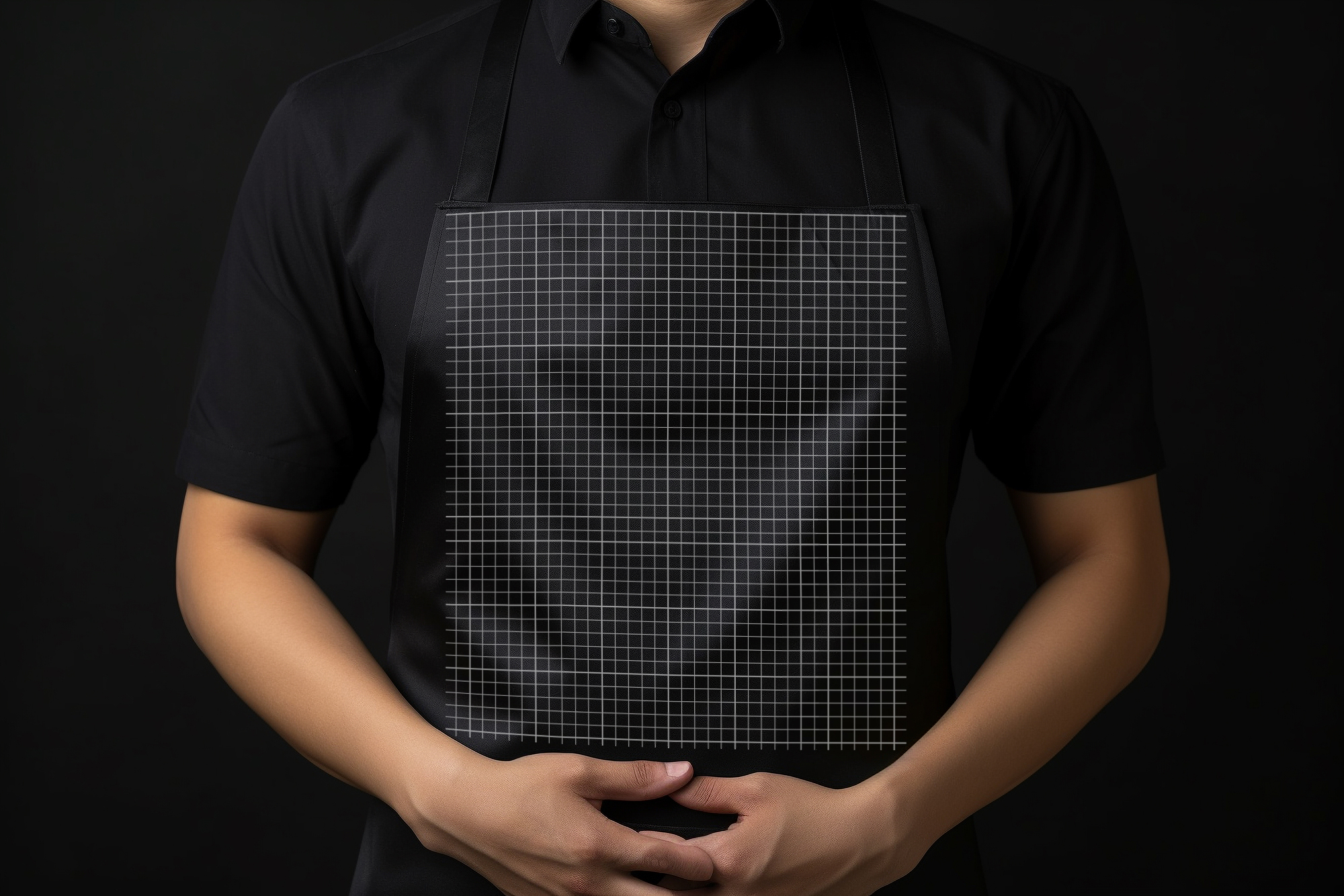Free Download A closeup shot of a young man wearing an apron mockup grid