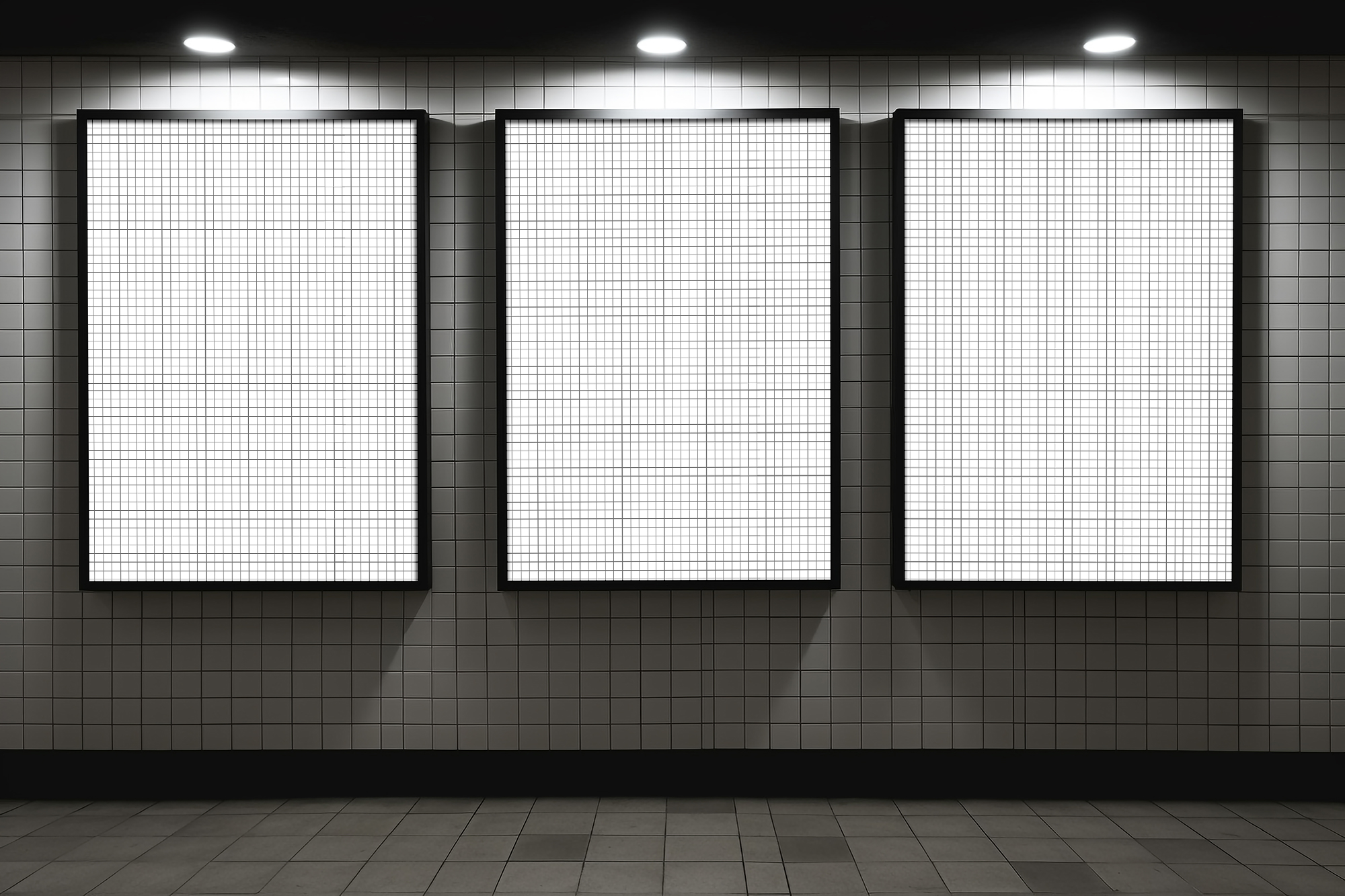 Free Download Billboard Mockups in Metro Station Front View grid
