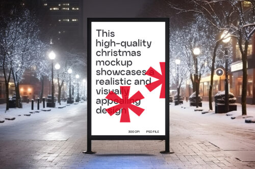 Christmas sign board mockup on street