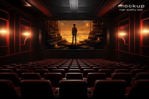 Cinema movie theatre hall screen mockup PSD