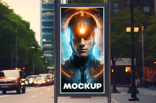 City light billboard mockup front view-