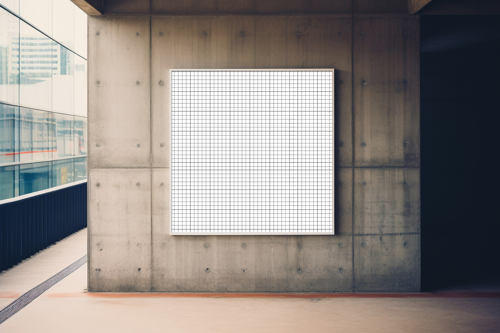 Free Download Close-up Billboard Mockup on Wall Front View grid