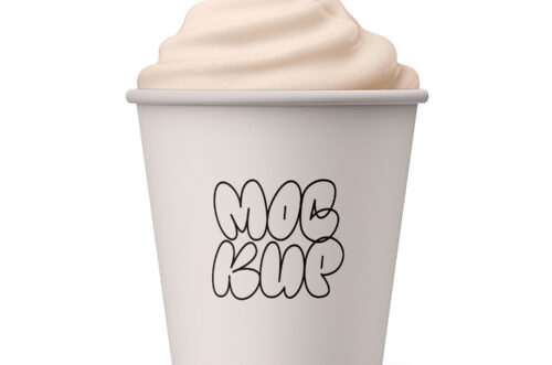 Ice cream cup mockup with whipped topping-