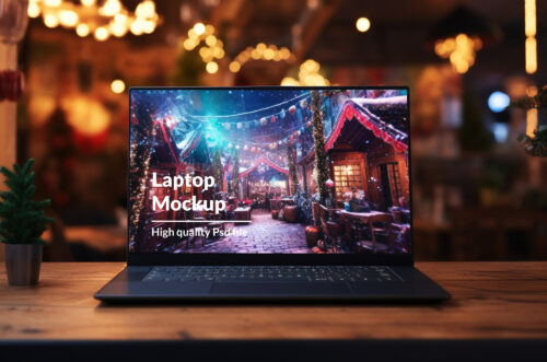 Laptop christmas mockup PSD