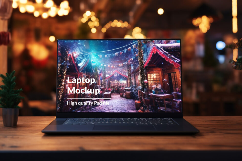 Laptop christmas mockup PSD