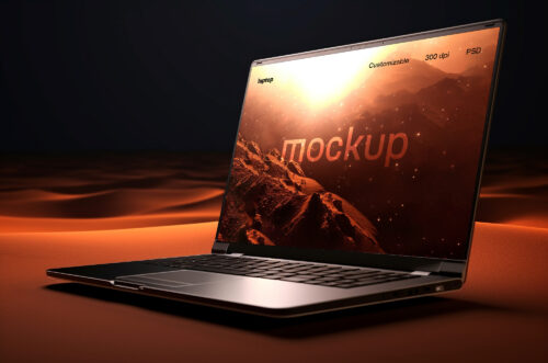 Laptop mockup in desert-