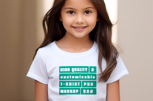 Little girl wearing t-shirt mockup front view-