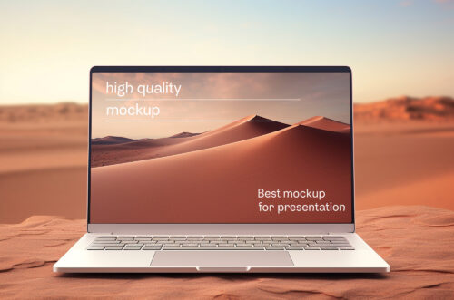 MacBook pro mockup in desert-