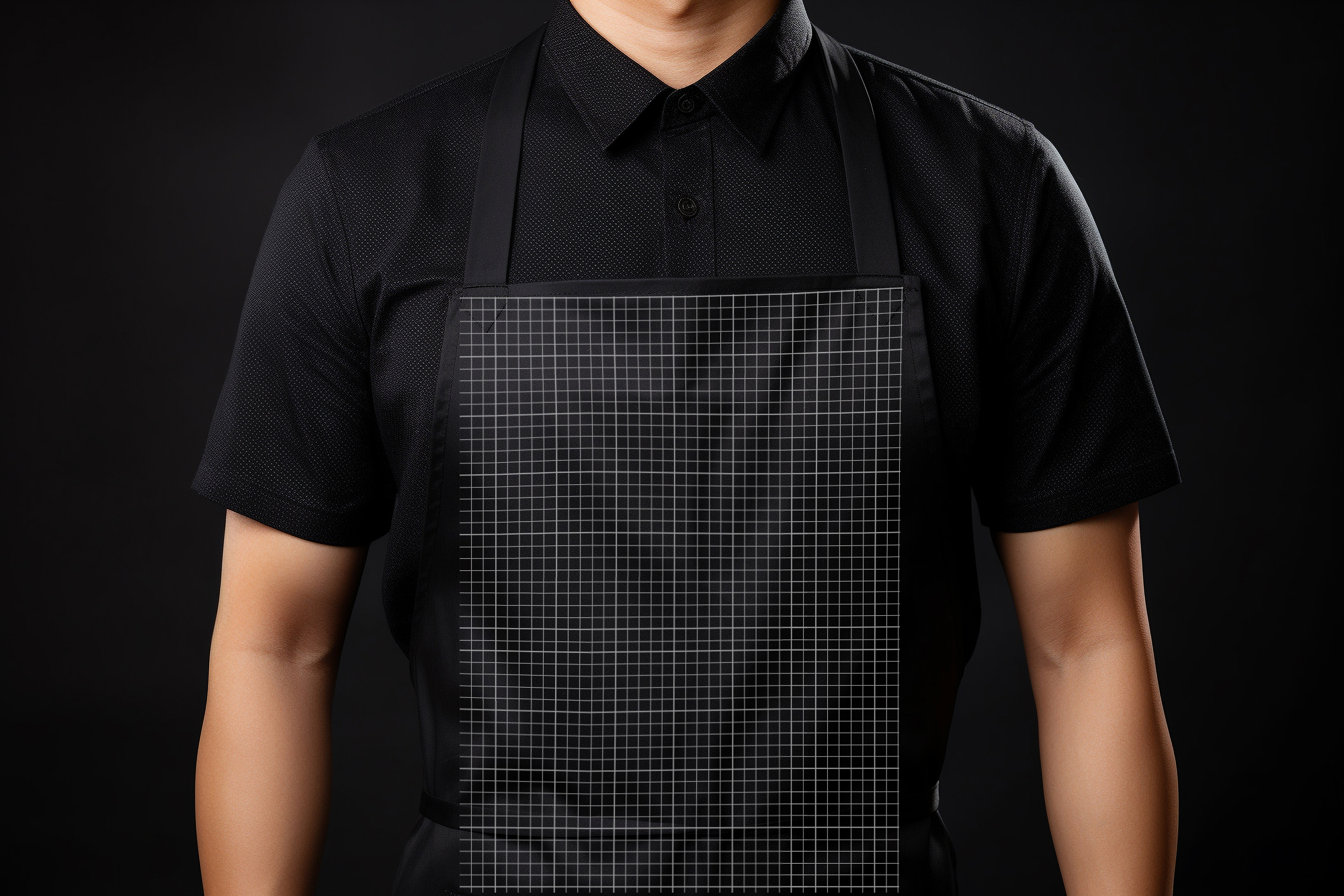 Free Download Man wearing apron mockup front view grid