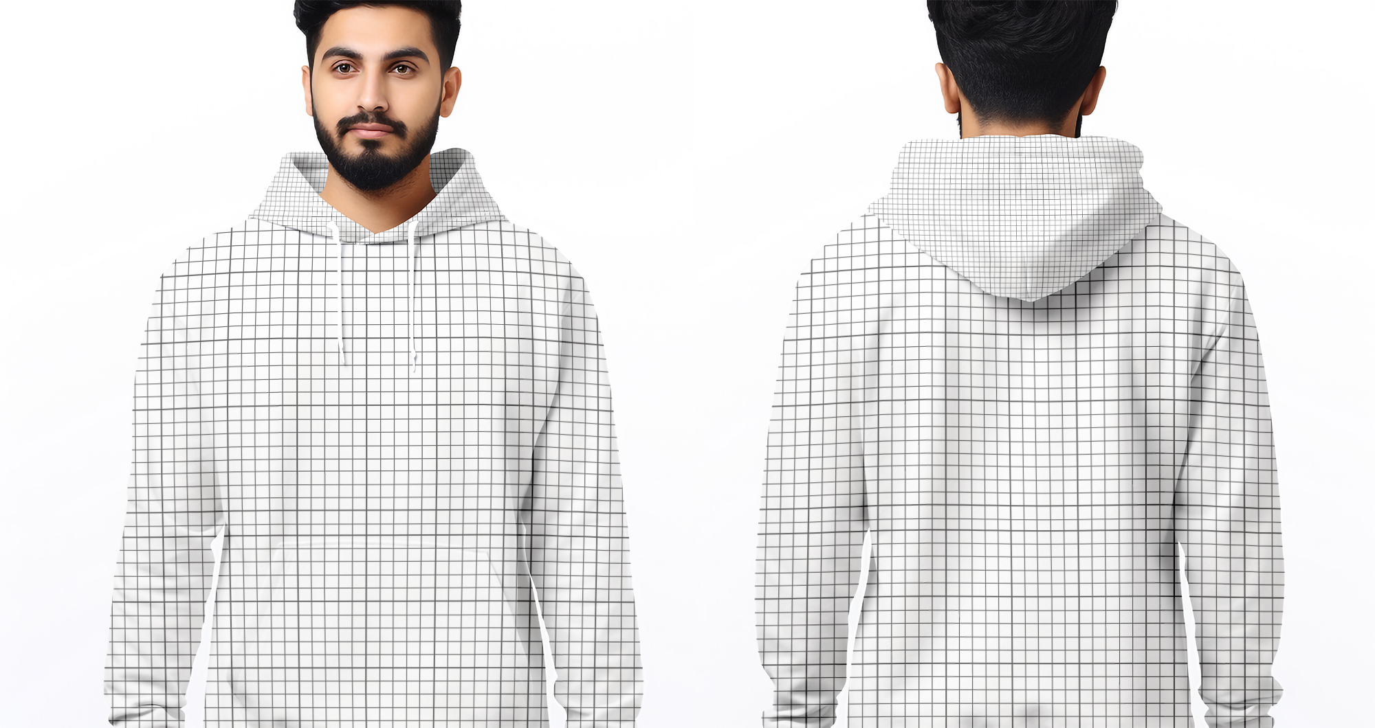 Free Download Man wearing hoodie mockup back and front view grid