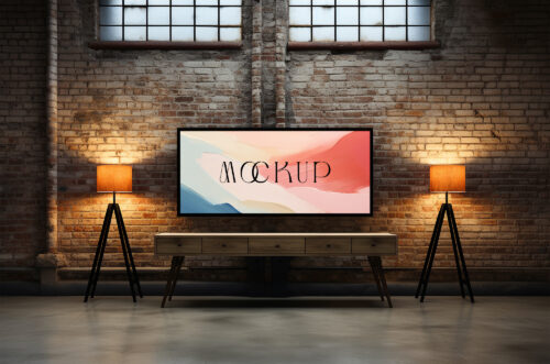 Online frame mockup on brick wall-
