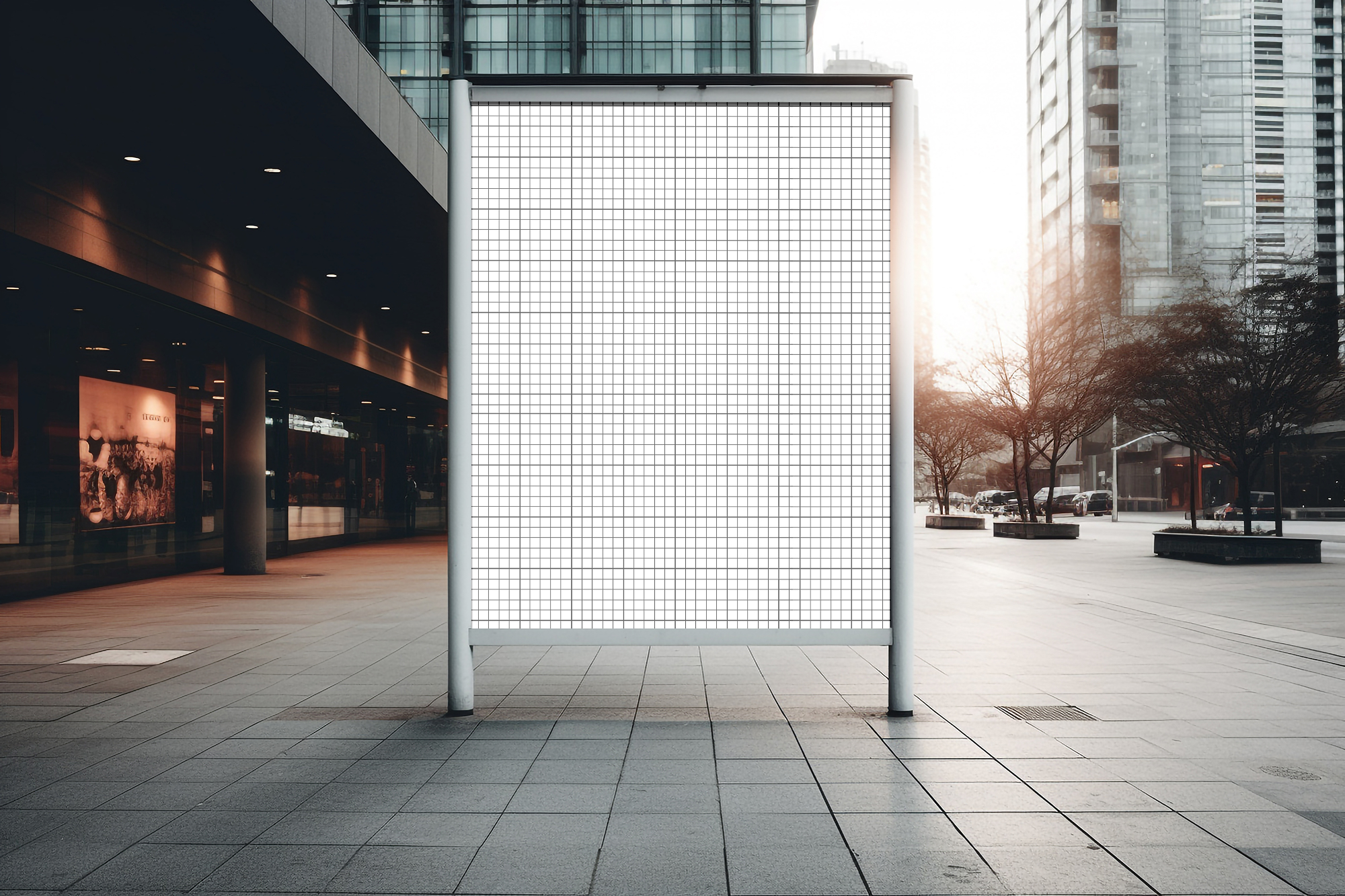 Free Download Outdoor Advertising Street Poster Mockup grid