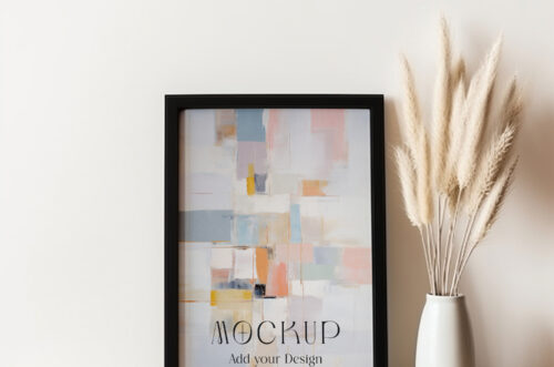 Picture frame mockup on shelf with vase