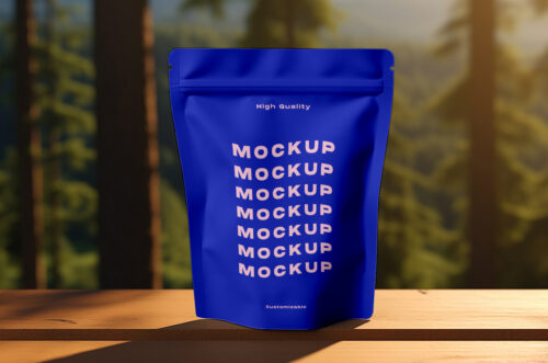 Pouch mockup on wooden table-