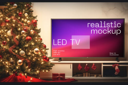 Smart LED Tv Mockup In Festive Christmas Living Room