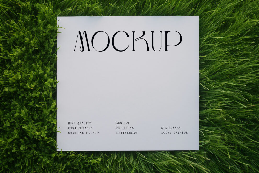 Square paper mockup on grass