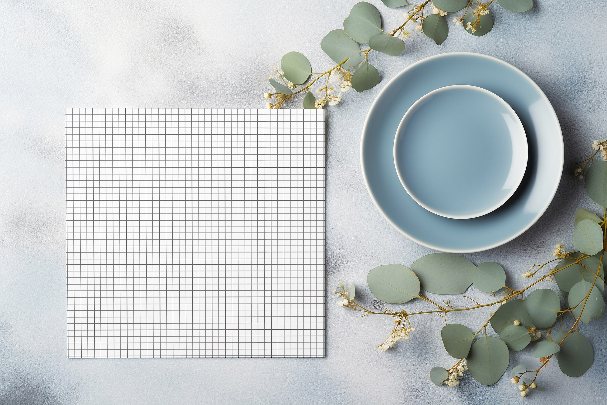 Free Download Square Paper Mockup with Ceramic Plates grid