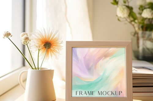 Squere wooden frame mockup