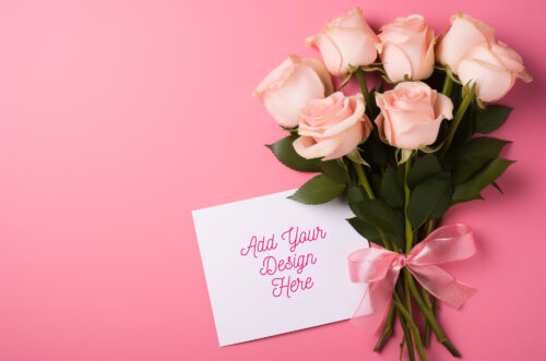 Valentine card mockup with rose boutique