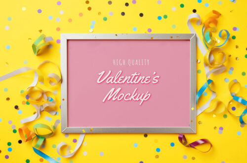 Valentine frame party mockup top view-