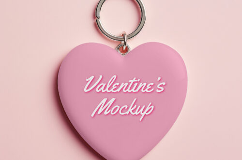 Valentine heart keychain mockup top view-