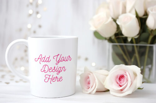Valentine mug mockup by rose bouquet-