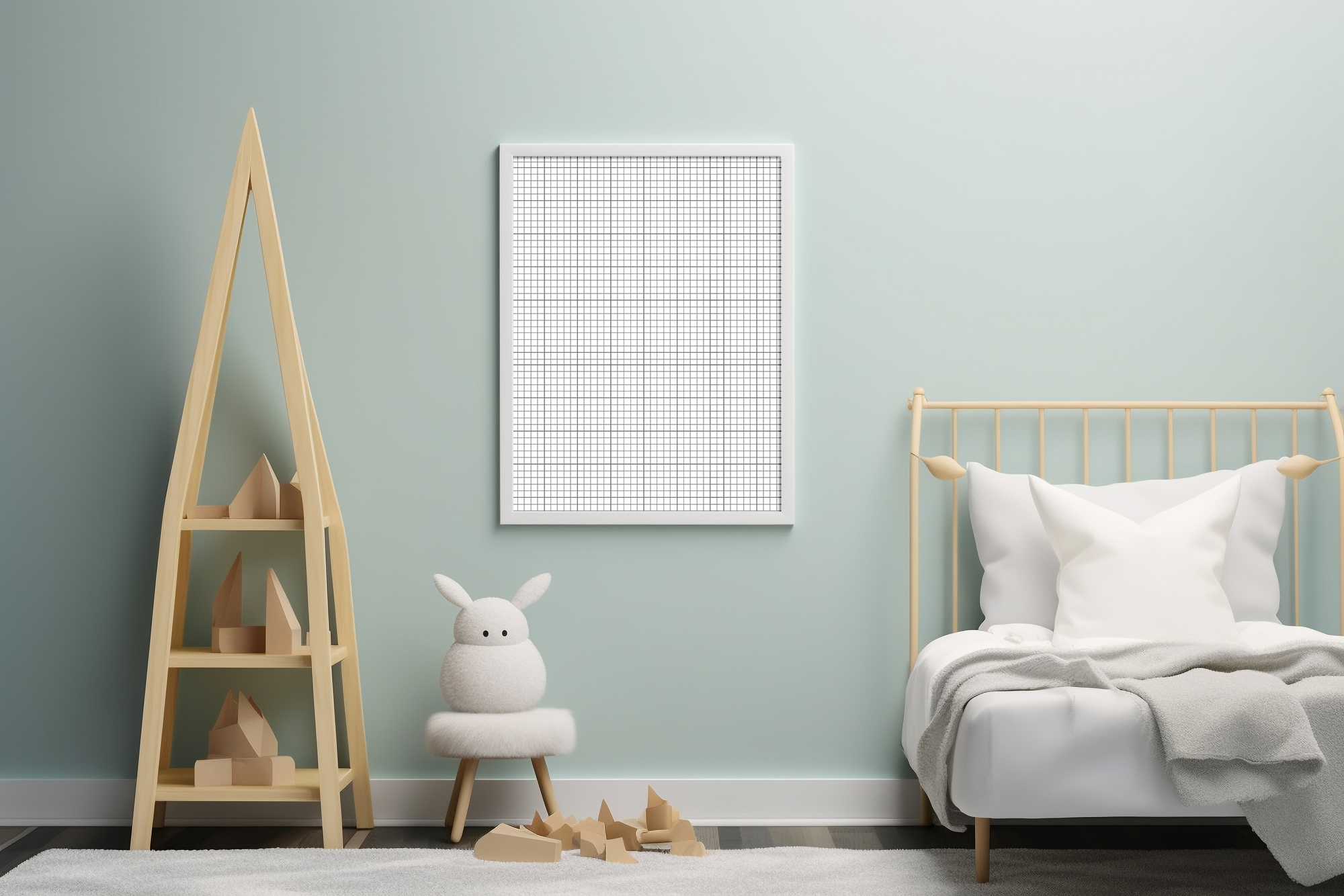 Free Download White frame mockup in baby room grid