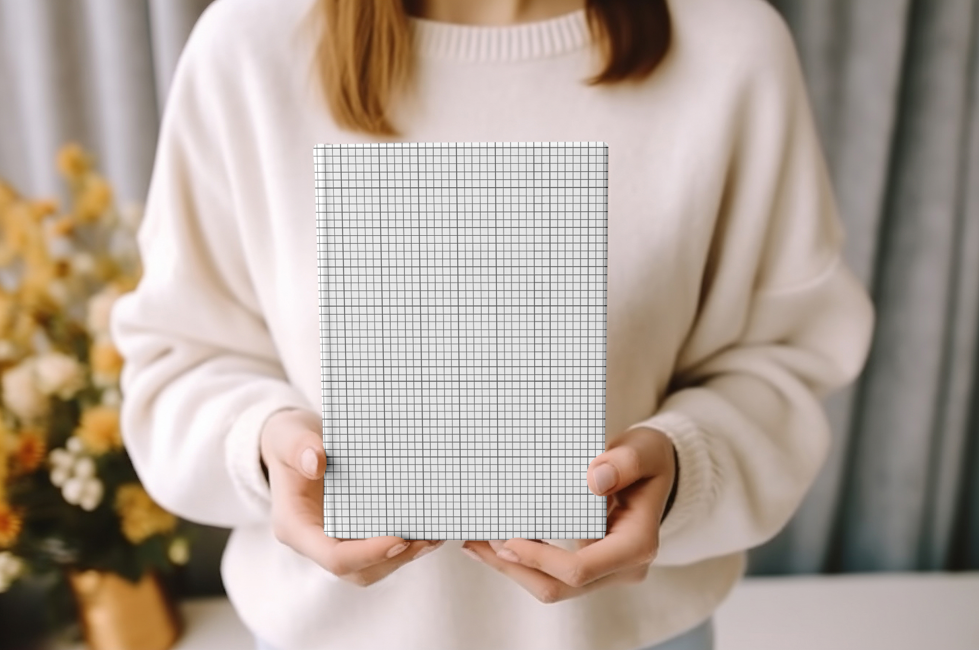 Free Download Woman holding book mockup grid