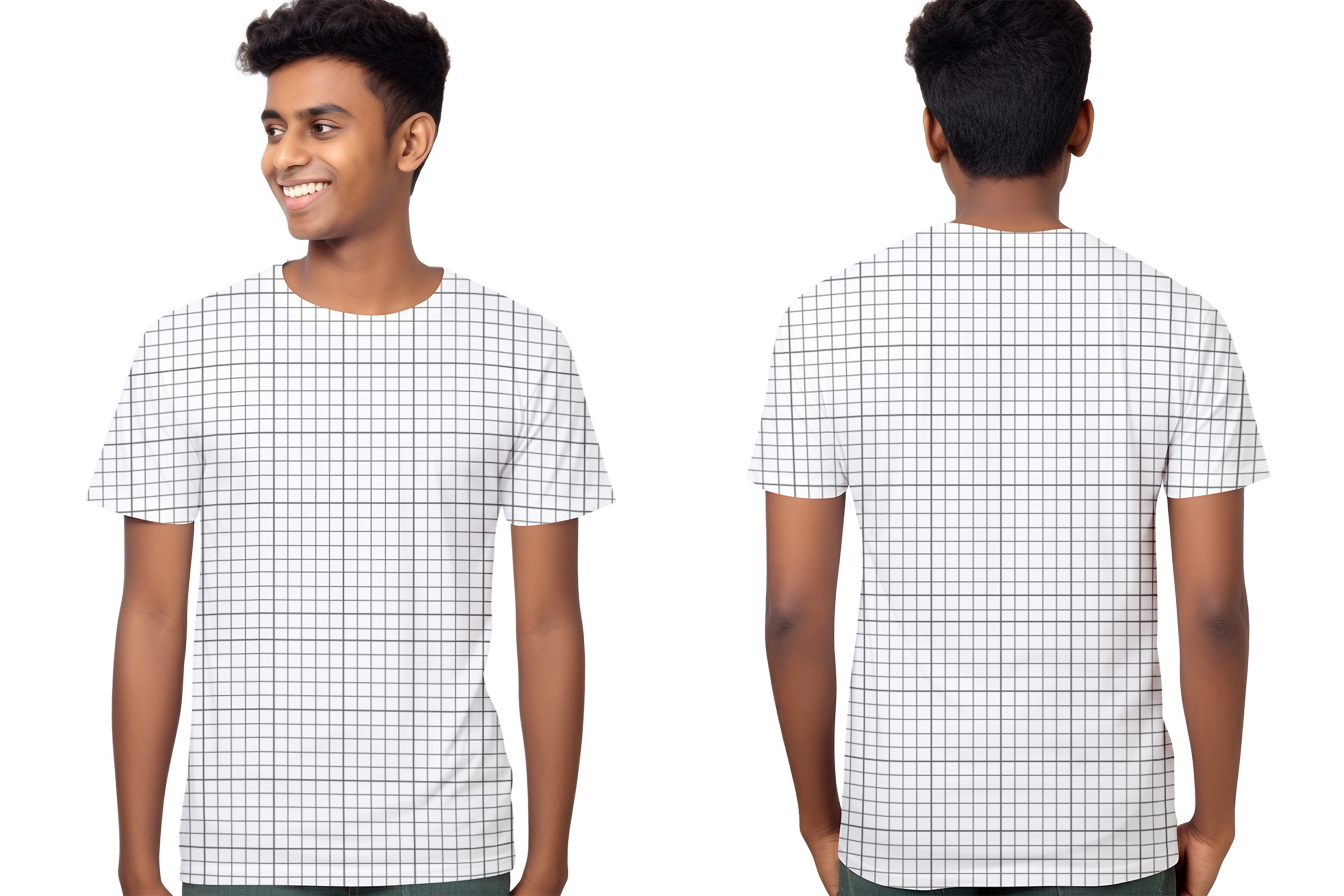  Free Download Young Bangladeshi man wearing T-shirt back and front mockup grid