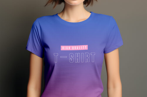 Young woman wearing t-shirt mockup front view