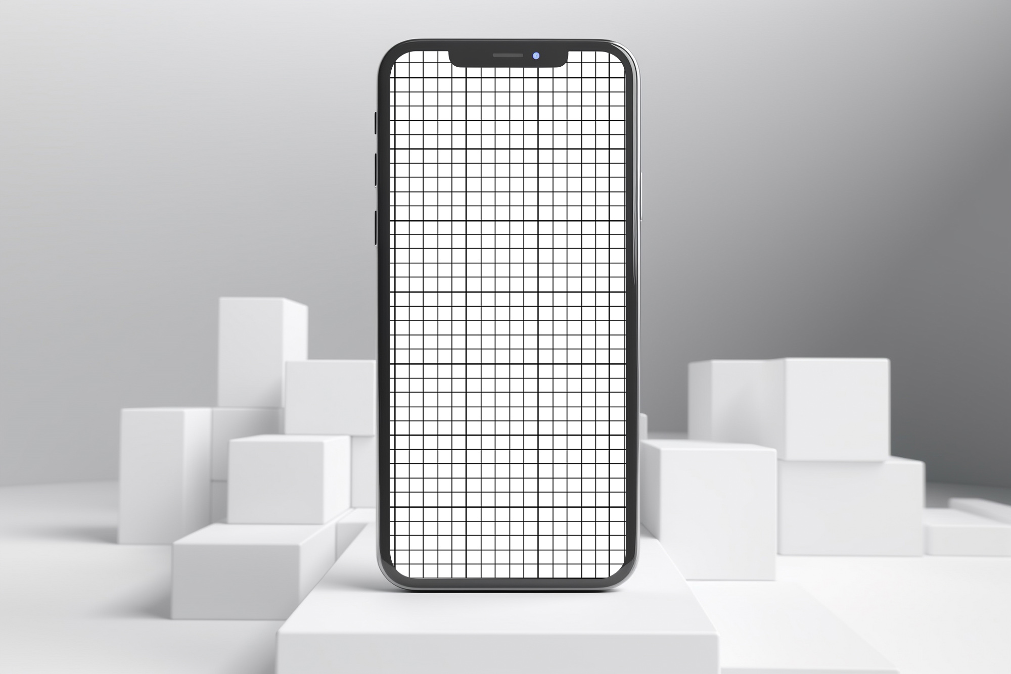iPhone mockup with blocks grid