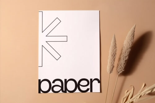 A4 paper mockup with dried pampas beige background-