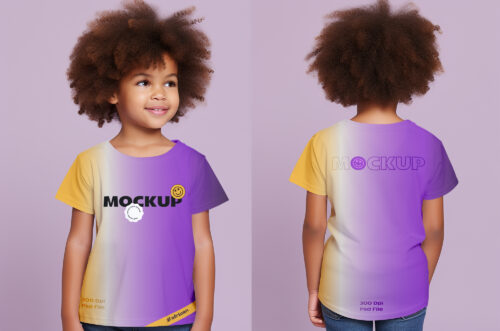 African baby wearing t-shirt mockup front and back view-
