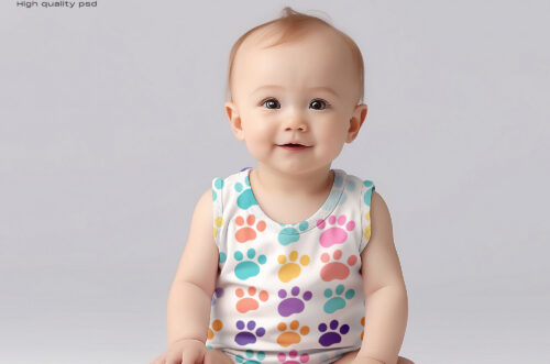 Baby wearing vest mockup