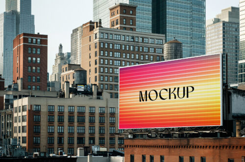 Billboard mockup in city sunlight-