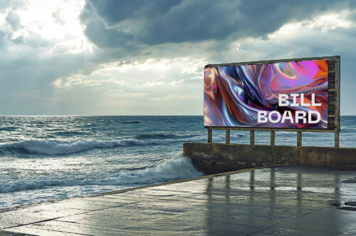 Billboard mockup on sea coast-