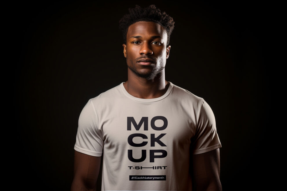 Black History Month Young Man Wearing T-Shirt Mockup - Mockup Daddy