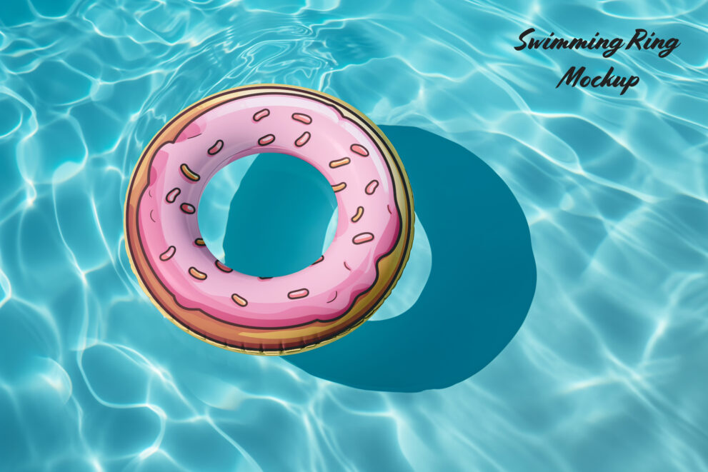 Close-up swimming ring mockup in pool-