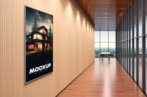 Frame mockup in office corridor-