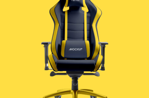 Premium gaming chair mockup yellow background-