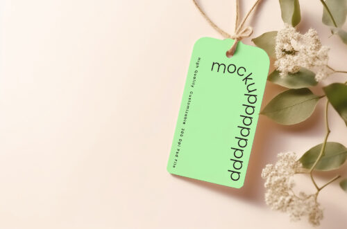 Tag mockup with green leaves-