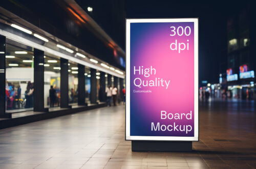 Vertical billboard PSD mockup in night-