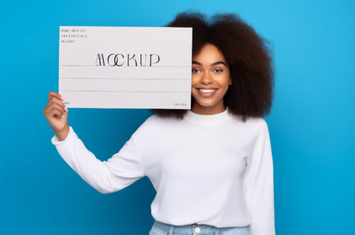Free Download African woman holding paper mockup