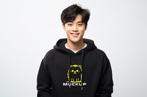 Free Download Asian man hoodie isolated mockup