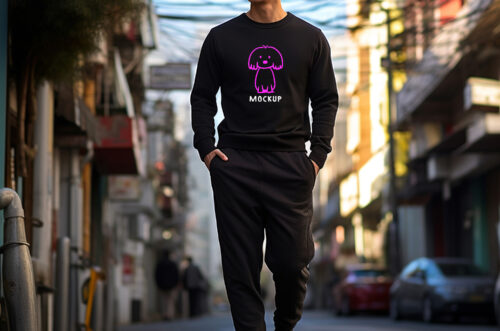 Free Download Asian man wearing sweatshirt design mockup