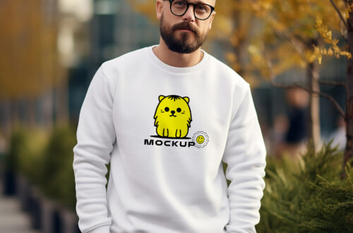 Free Download Beard and glasses man wearing sweatshirt PSD mockup-