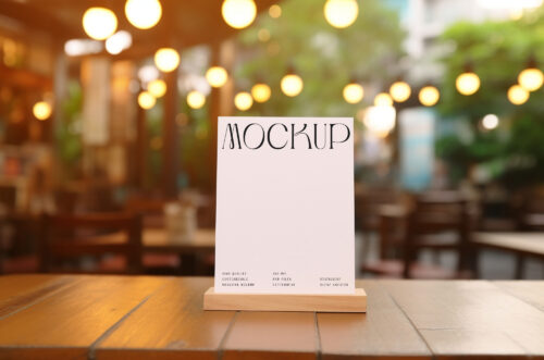 Free Download Best paper mockup on restaurant wooden table
