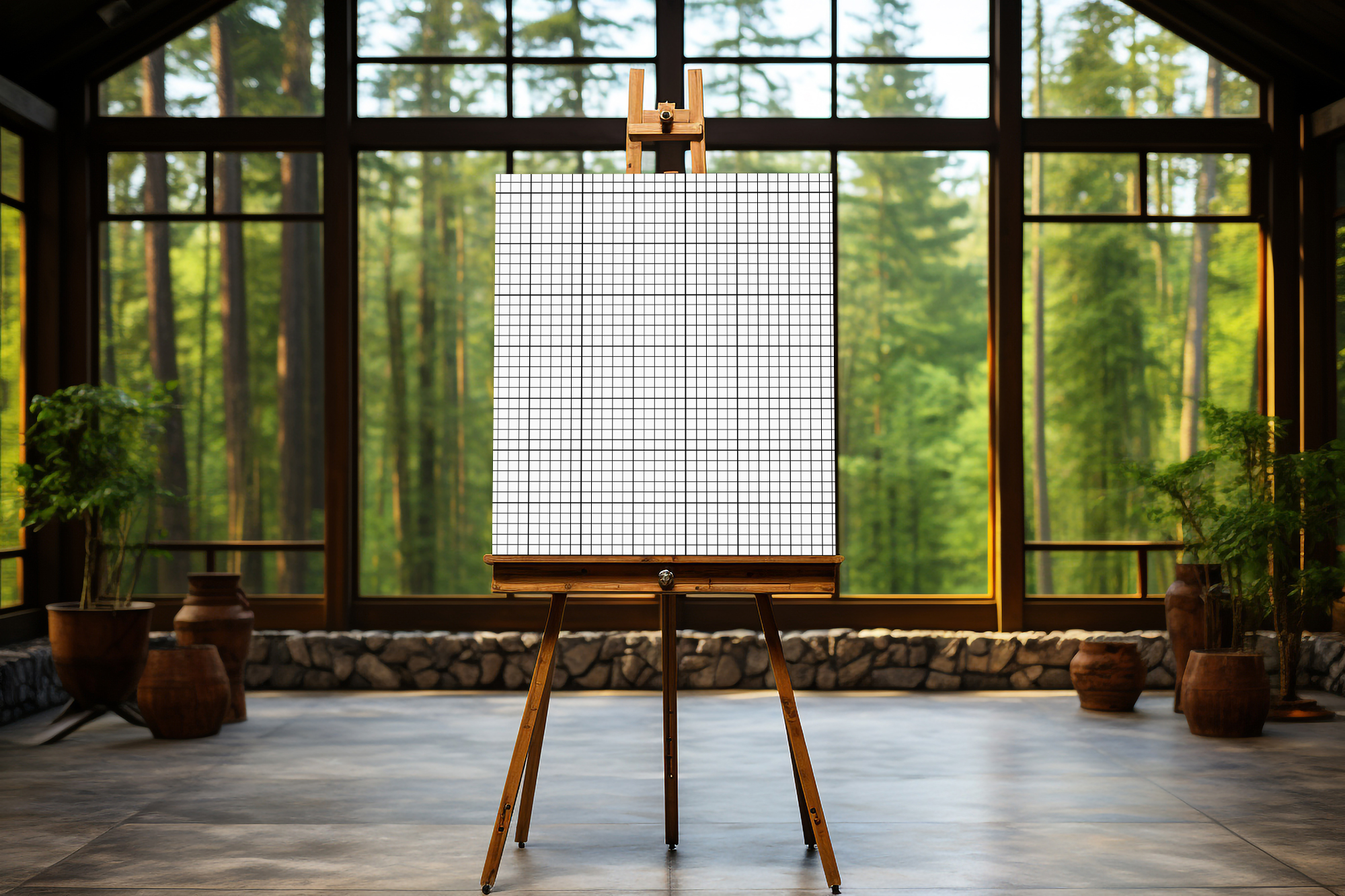 Free Download Canvas mockup on wooden easel