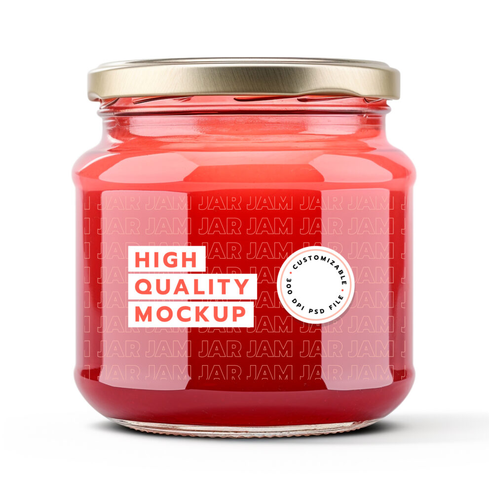 Free Download Close-up glass jam jar mockup