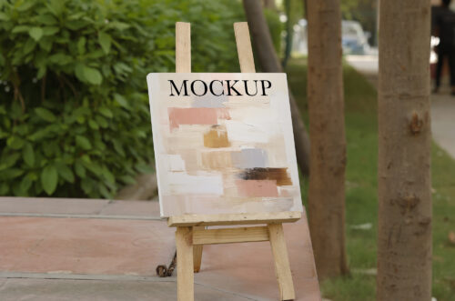 Free Download Close-up small canvas on easel mockup